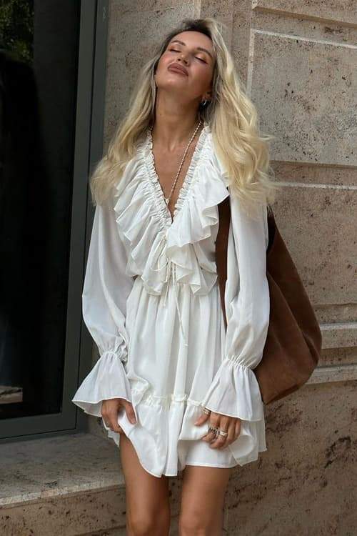 Ingrid Exclusive V Neck Ruffle Mini Dress Boutique Collection