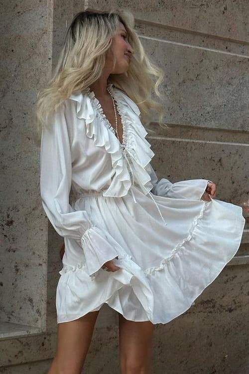 Ingrid Exclusive V Neck Ruffle Mini Dress Boutique Collection