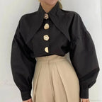 Sharp Corner Cotton Long Sleeve Office Blouse
