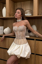 Sheer Lace Embossed Tube Top Corset