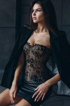 Sheer Lace Embossed Tube Top Corset