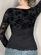 Sheer Lace V-neck Knit Top