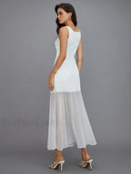 White Sheer Overlay Long Dress