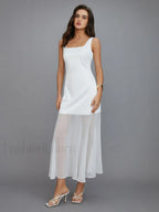White Sheer Overlay Long Dress