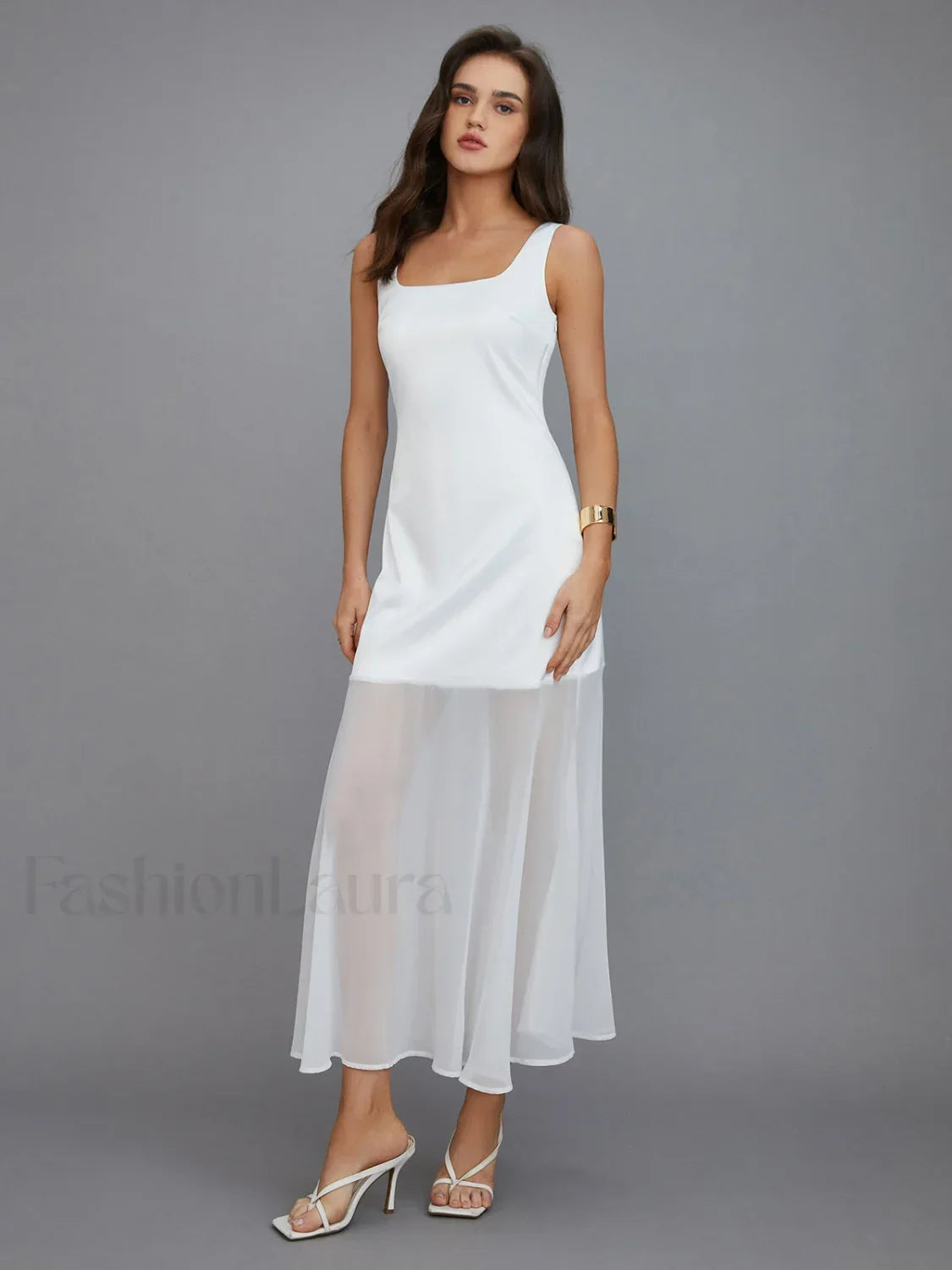 White Sheer Overlay Long Dress