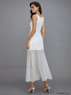 White Sheer Overlay Long Dress