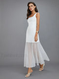 White Sheer Overlay Long Dress