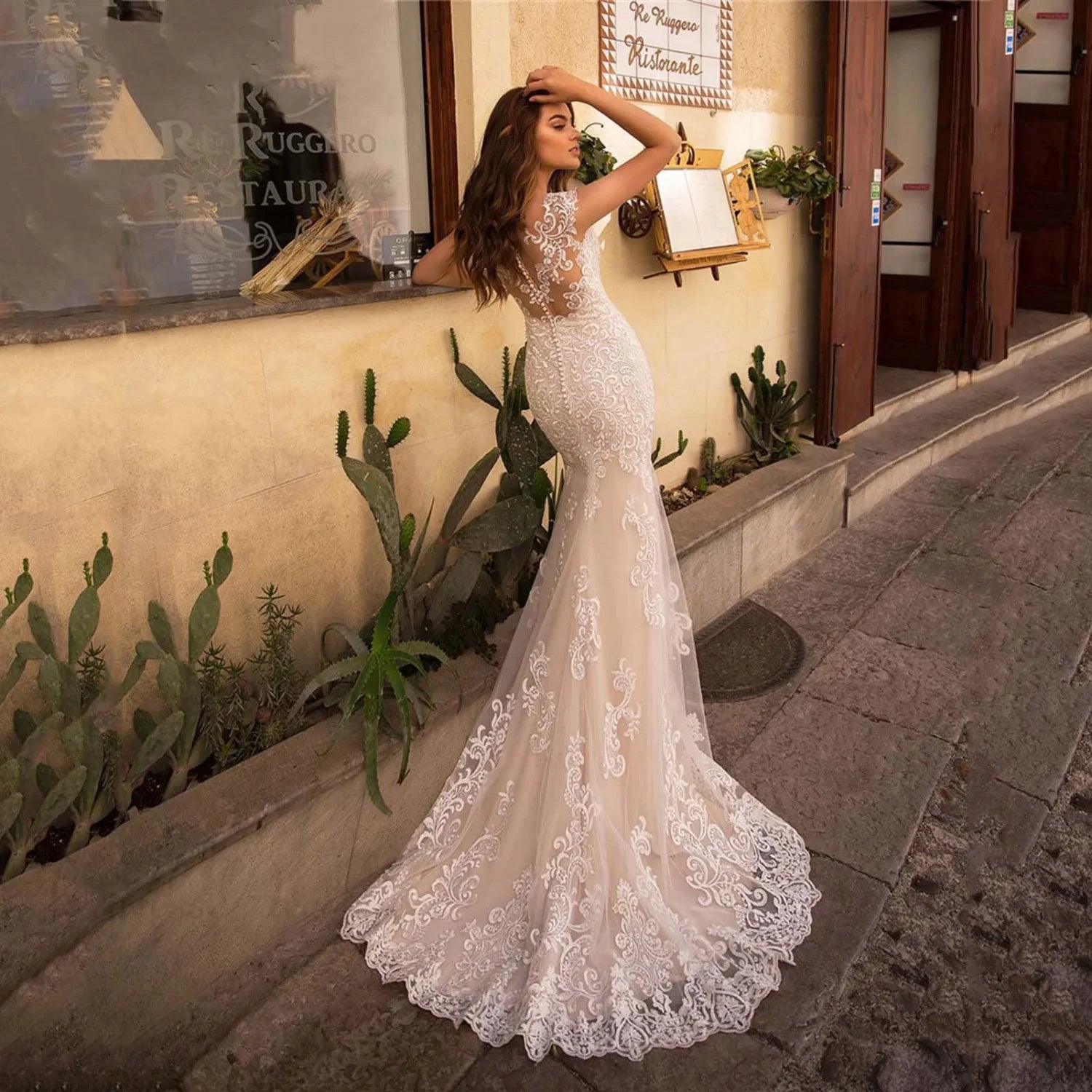 Sheer Tulle Mermaid Bridal Wedding Dress