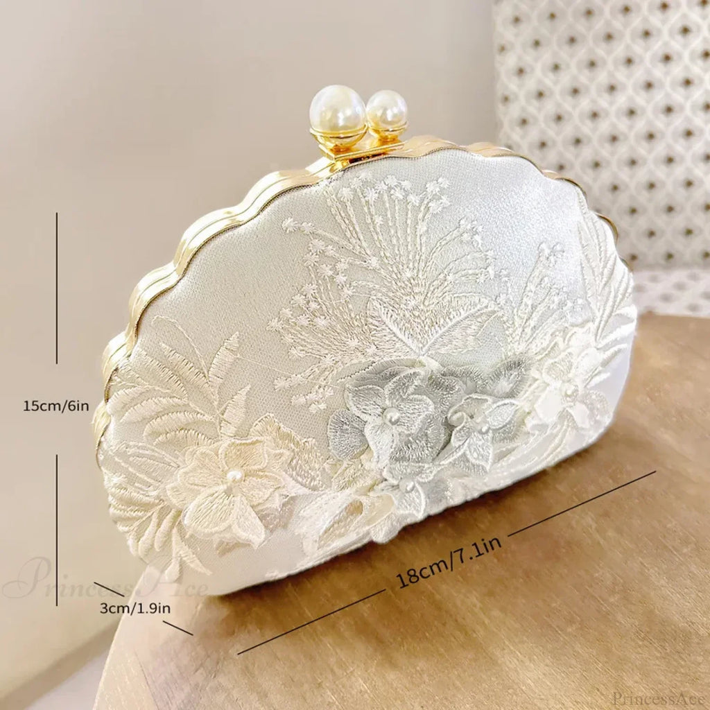 Shell Lace Embroidered Clutch Wristlet