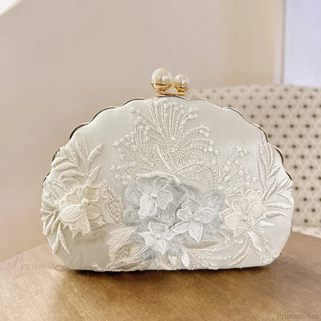 Shell Lace Embroidered Clutch Wristlet