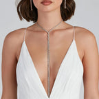 Twisted Front Crystal Lariat Necklace in Silver