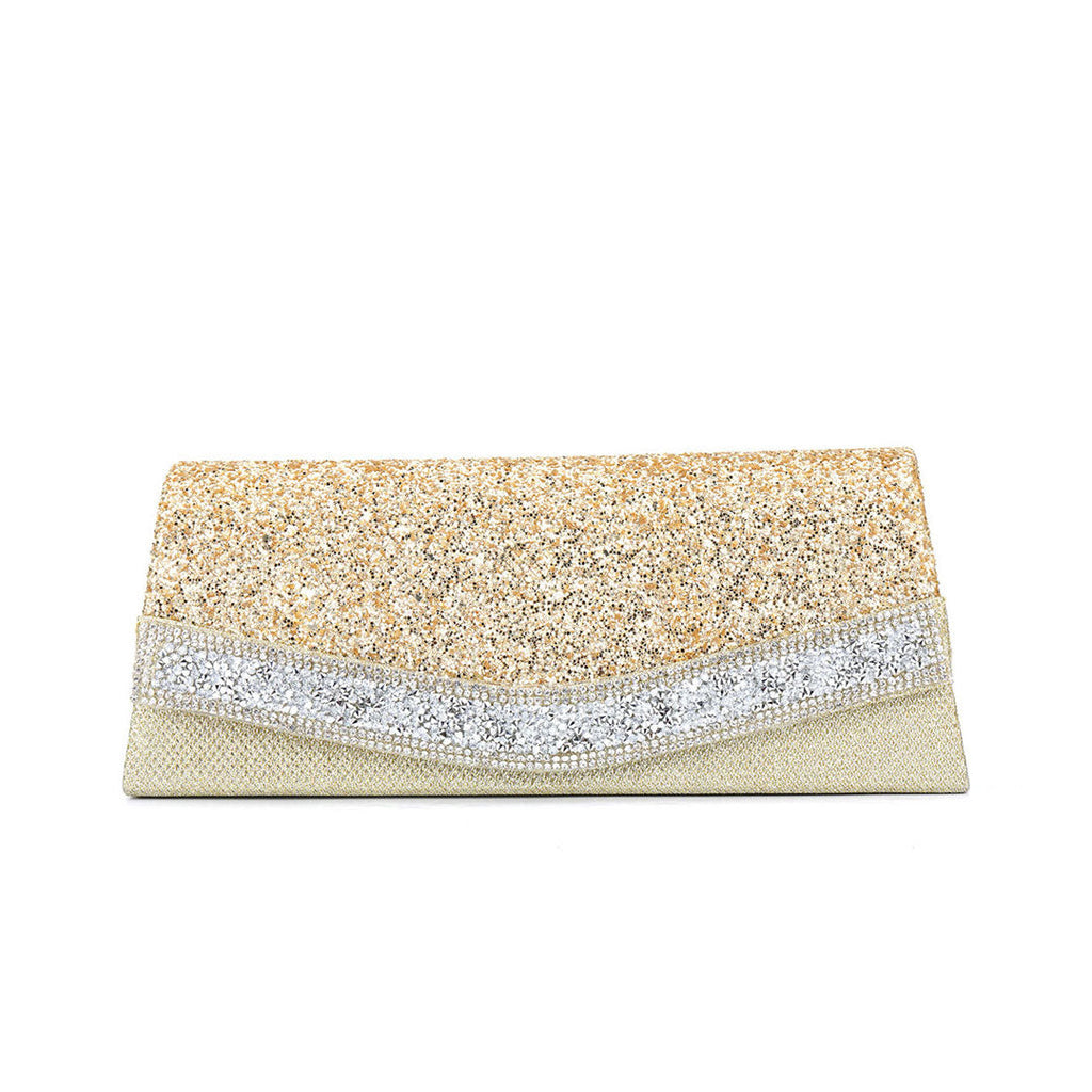 Rhinestone Textured Flap Clutch Bag - Gold