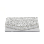 Rhinestone Textured Flap Clutch Evening Bag - Silver