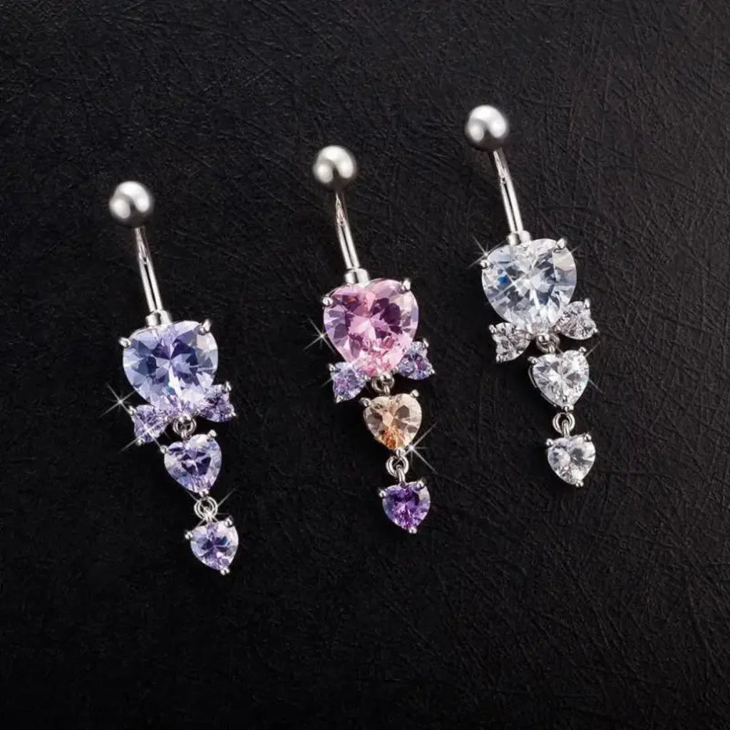 Shiny Crystal Heart Dark Belly Ring