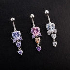 Shiny Crystal Heart Dark Belly Ring