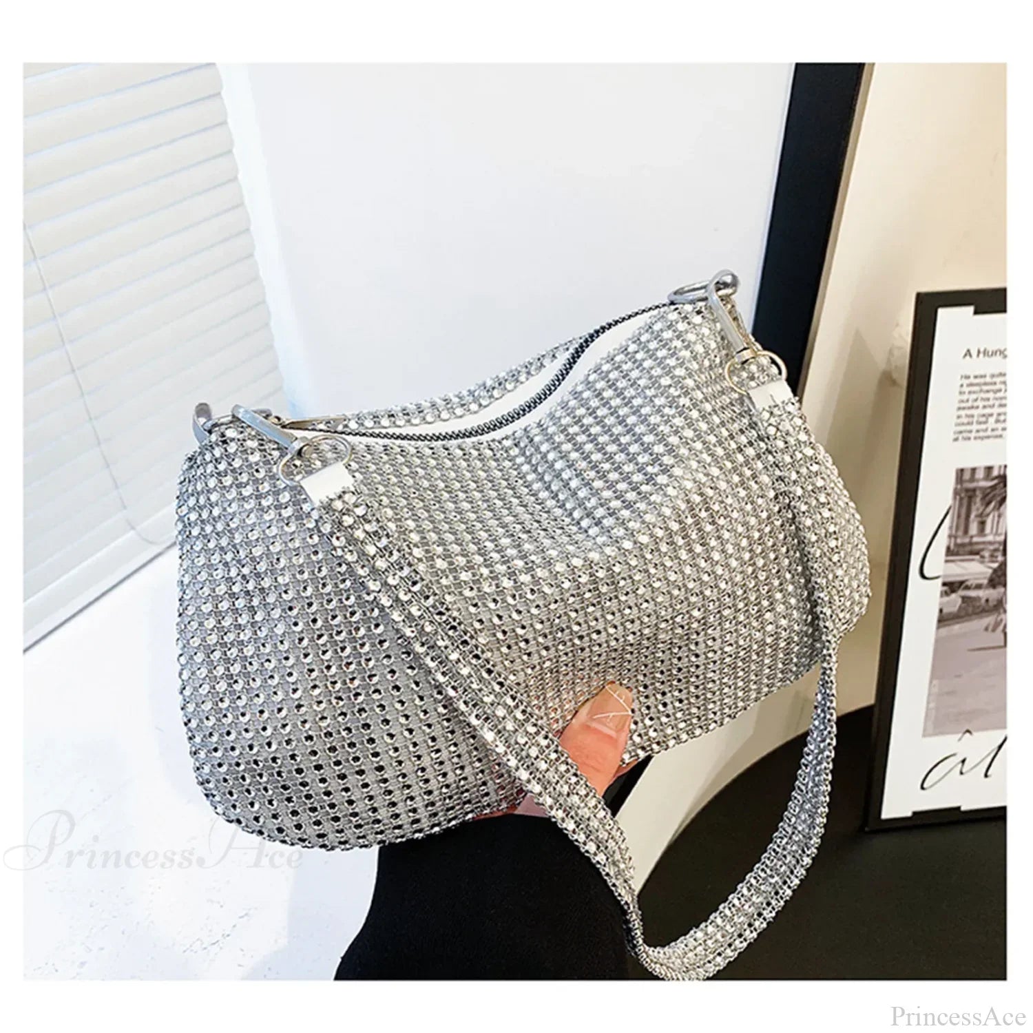 Shiny Crystal Rhinestones Evening Clutch Bag Wristlet