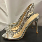 Shiny Crystal Summer Pvc Transparent Fish Mouth PartyFashion Luxury Designer High Heel