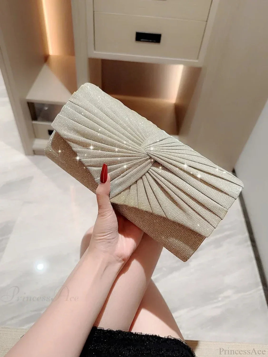 Shiny Gold Silver Long Sequin Evening Clutch Bag for Women