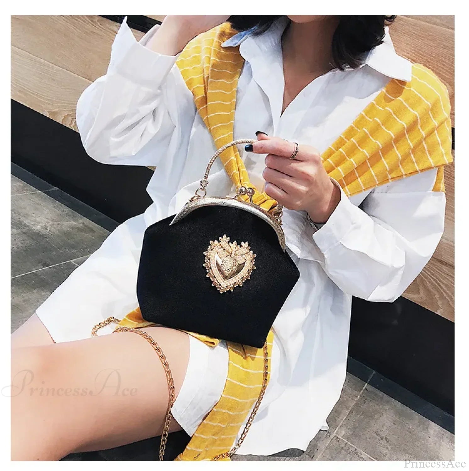 Shiny Heart Shape Evening Clutch Chain Shoulder Bag