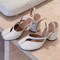 Shiny Leather Slingback Dark High Heel