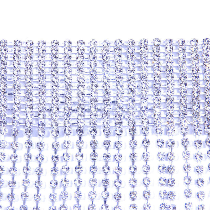Silver Long Fringe Choker Necklace with Shiny Rhinestone Embellishments