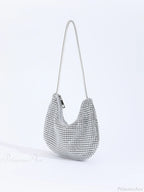 Shiny Rhinestone Zippered Solid Evening Clutch Bag