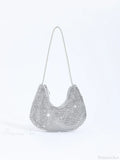 Shiny Rhinestone Zippered Solid Evening Clutch Bag