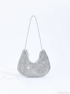 Shiny Rhinestone Zippered Solid Evening Clutch Bag