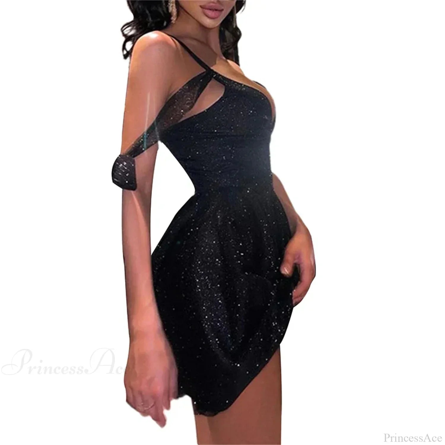 Shiny Slim Black V-Neck Party Dress