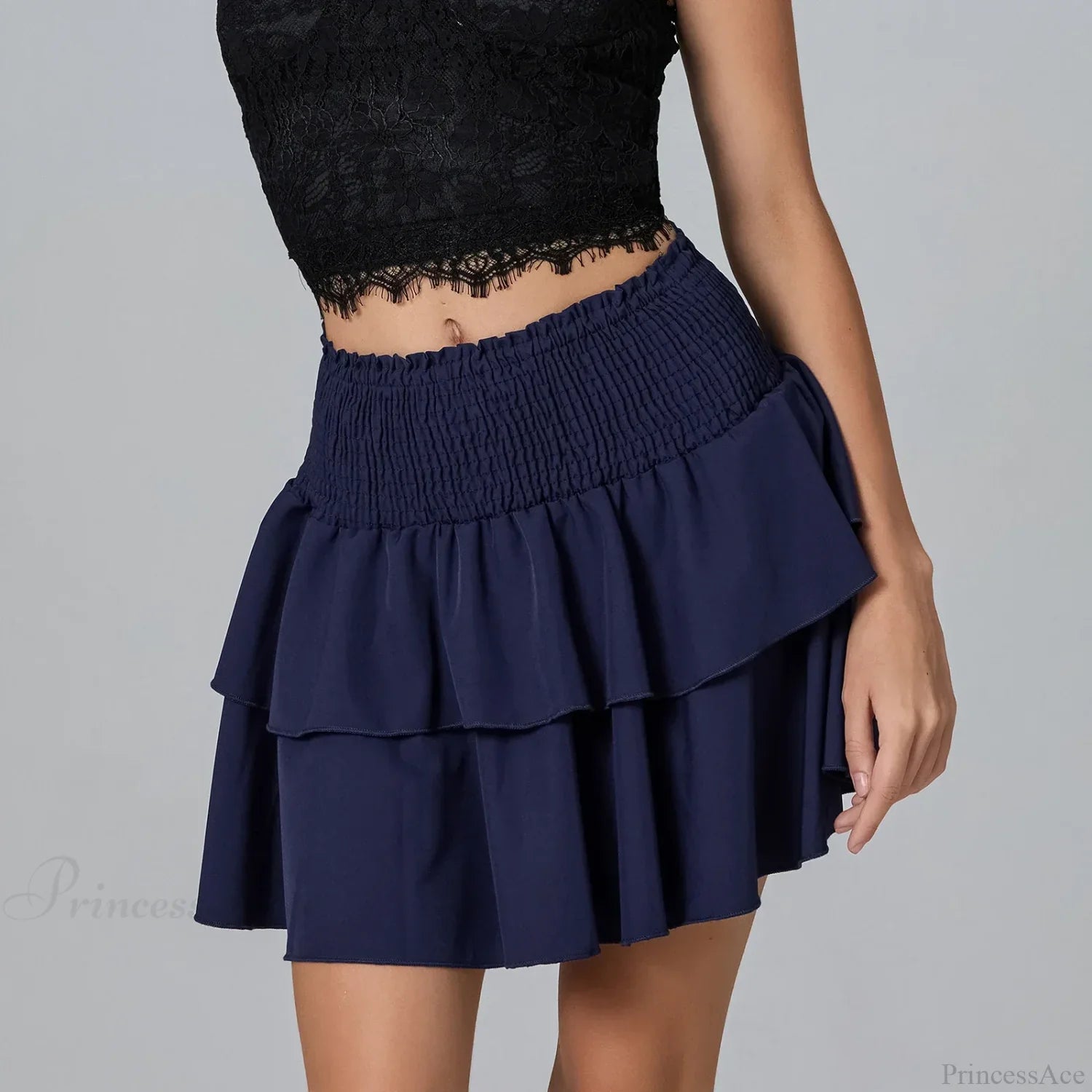 Shirred Floral Layered Ruffle Skirt
