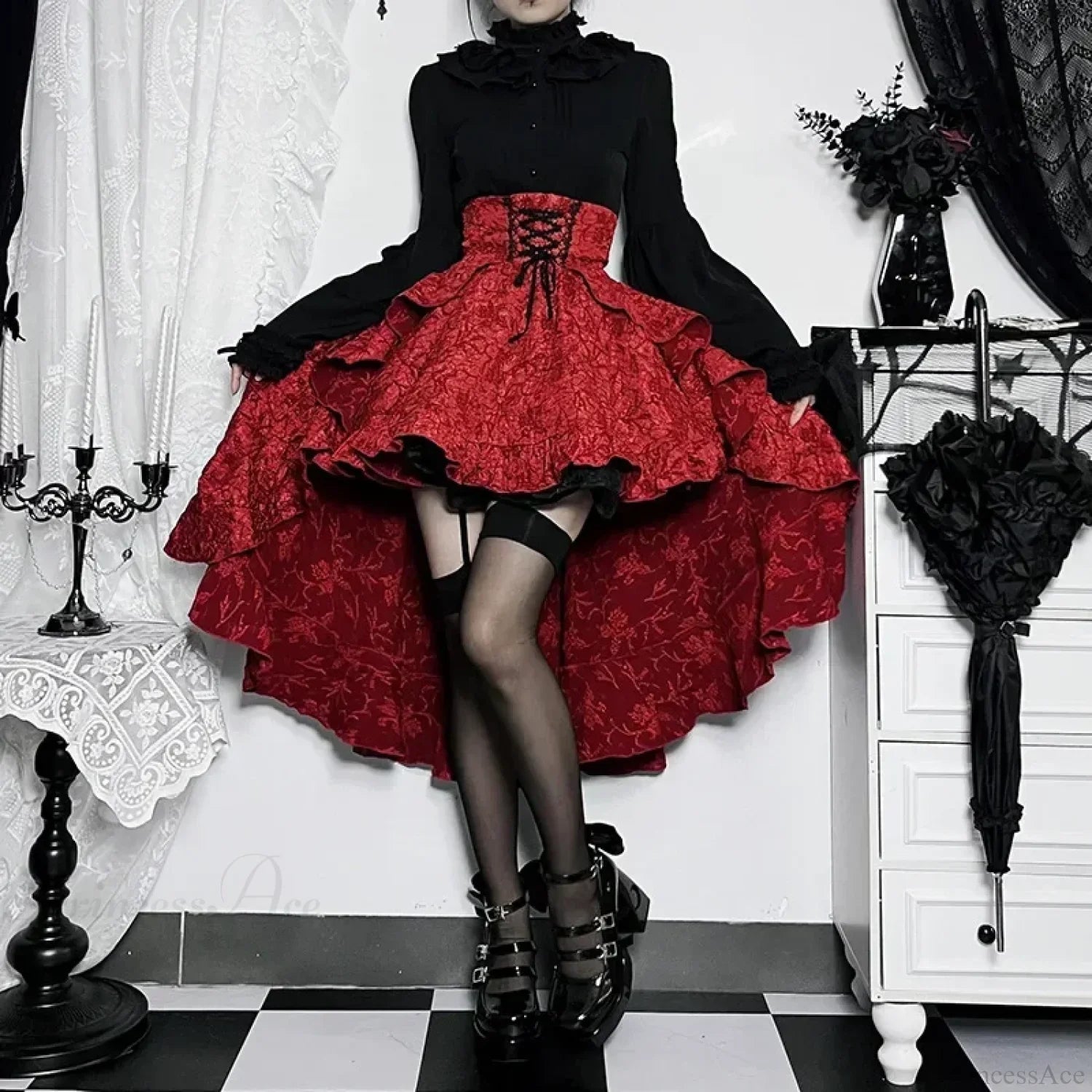 Shirring Pleated Corset Vintage Skirt