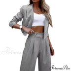 Short Blazer Straight-Leg Pants Suit