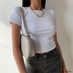 Short Sleeve Solid Simple Casual Crop Top