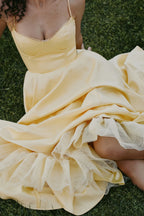 Sweetheart Corset Spaghetti Strap Satin A-Line Tulle Petticoat Midi Dress