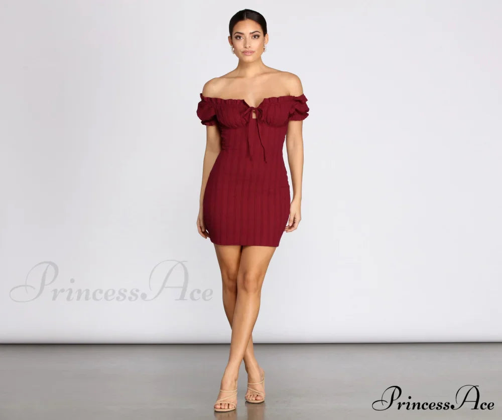 Show 'Em Off Charming Shoulder Smocked Mini Dress