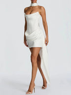 Sienna Draped Strapless Mini Dress White