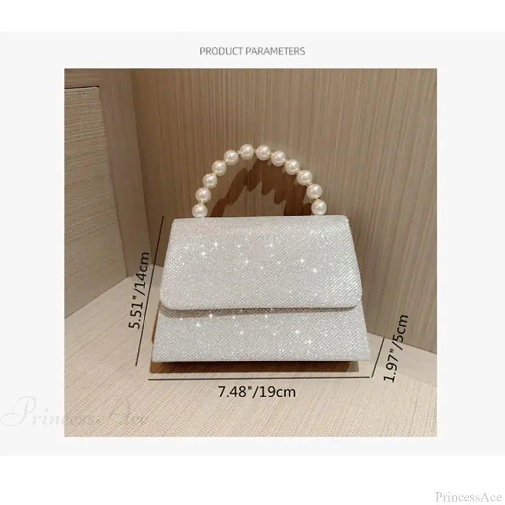 Silk Evening Clutch Gold Pearl Chain Bag