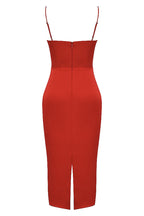 Silky Satin Square Neck Cami Slip Cocktail Party Midi Dress - Red