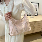 Silver Bow PU Leather Shoulder Bag