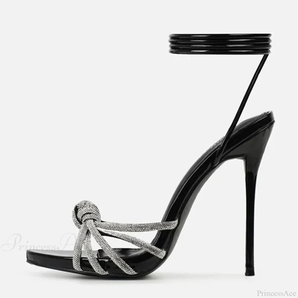 Silver Crystal Narrow-Band Sandals Summer Party Wedding Prom Open-Toe High Heels Women High Heel