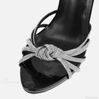 Silver Crystal Narrow-Band Sandals Summer Party Wedding Prom Open-Toe High Heels Women High Heel