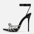 Silver Crystal Narrow-Band Sandals Summer Party Wedding Prom Open-Toe High Heels Women High Heel