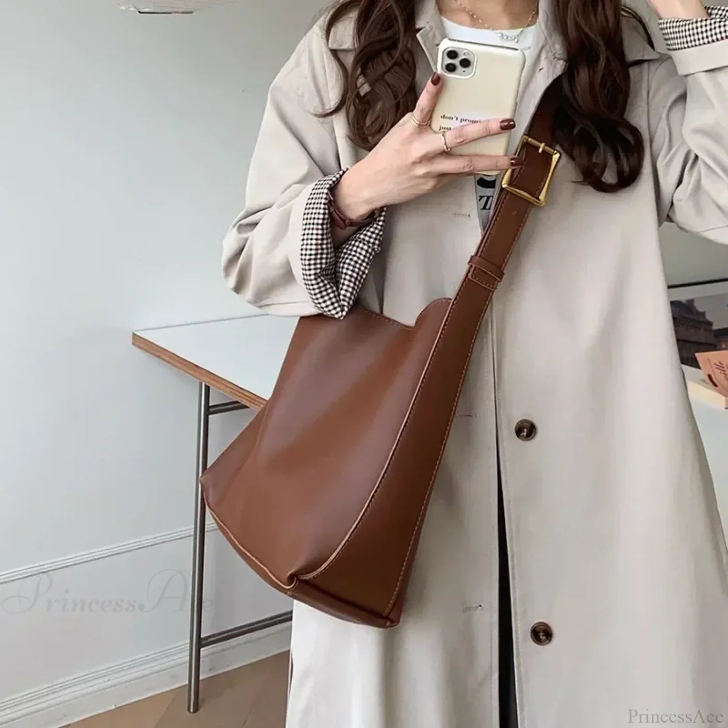 Silver Pleated Drawstring Shoulder Bag