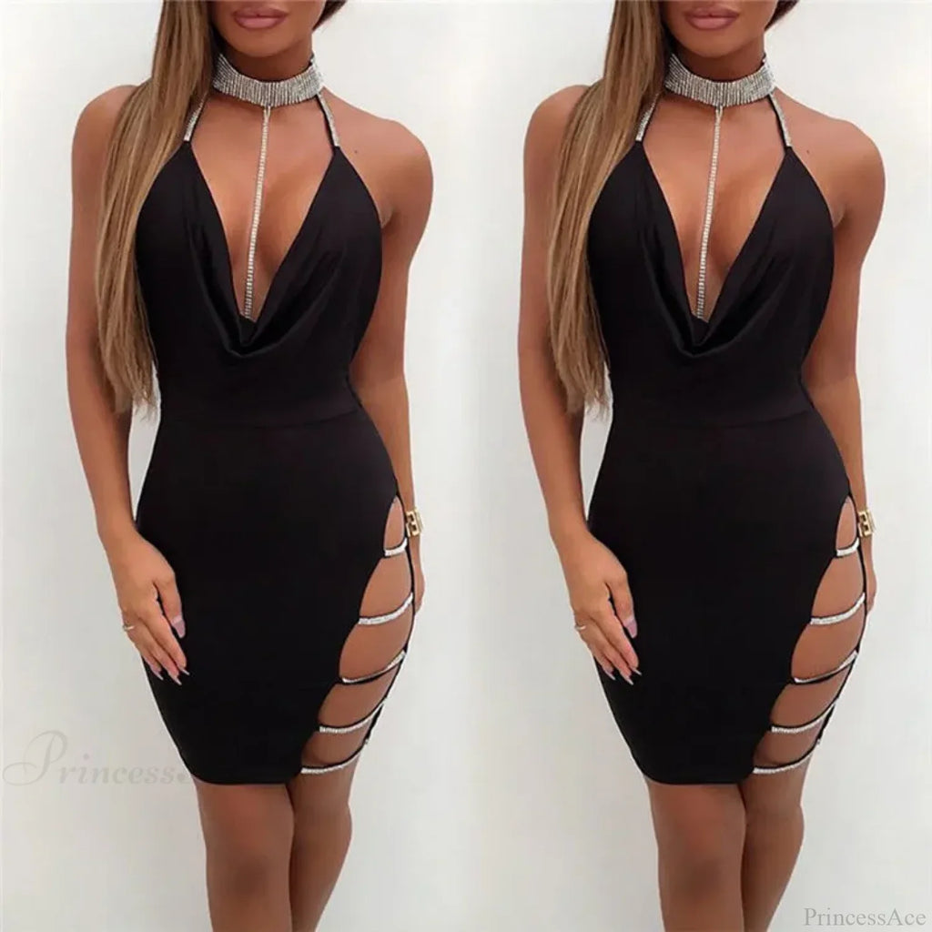 Silver Split Collar Mini Party Dress