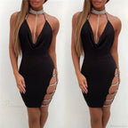 Silver Split Collar Mini Party Dress