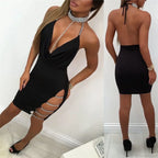Silver Split Collar Mini Party Dress