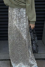 Solid Color Sequin Maxi Skirt