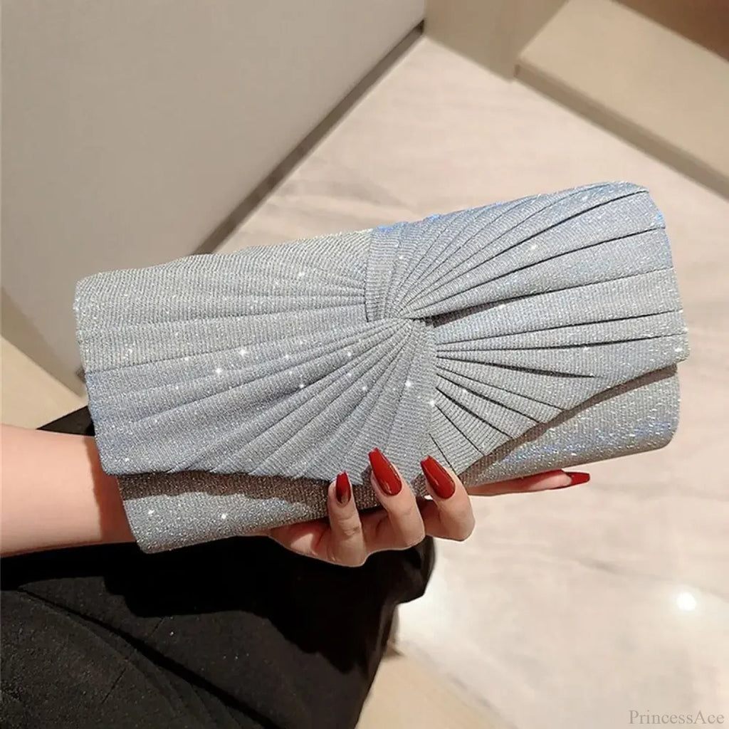 Silvery Sequin Clutch Evening Bag Luxury Party Shoulder Bag