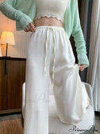 Simple Knitting Pit Strip Elastic Waist Mop Straight Tube Casual Pants