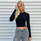 Single Breasted O-Neck Long Sleeve Cropped Knit Cardigan